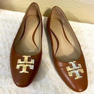 Tory Burch Raleigh leather ballet flats nutria / gold Size 8.5M square toe camel